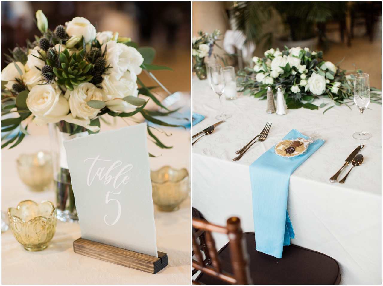 Greenery and blue wedding details, Ponte Vedra Inn & Club